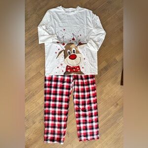 Men’s Festive Reindeer Pajamas - Red and Black Plaid (large)